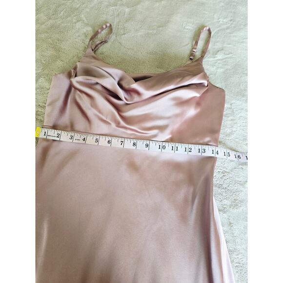 Revelry Pink Ember Satin Maxi Gown Bridesmaid Wedding Formal Side Slit Size 8 - Picture 10 of 11